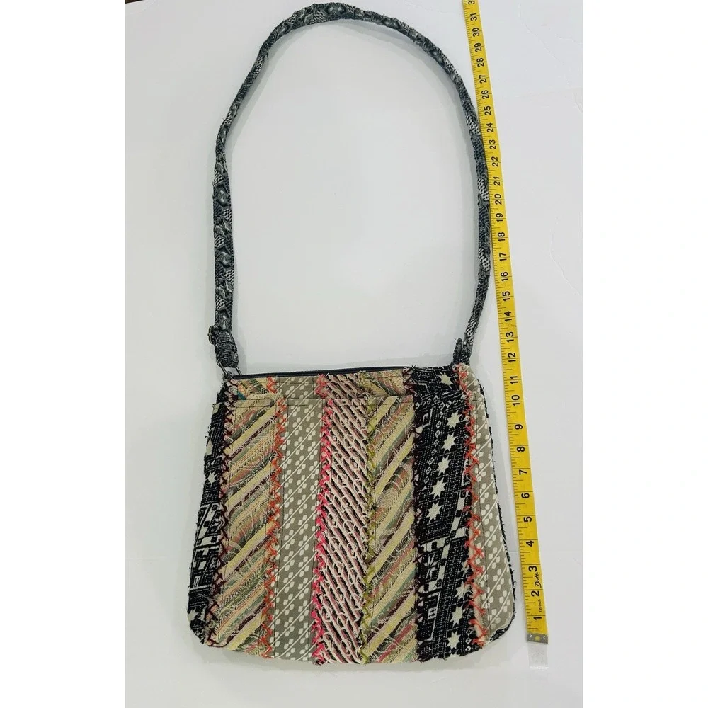Demdaco Recycled Cross Body Bag Quilted Patchwork Woven Bohemian Festival Earthy